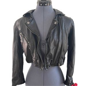 MUUBAA Black Cropped Leather Biker Rub Off Size 4